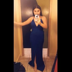 A Royal Blue Slit Prom Dress